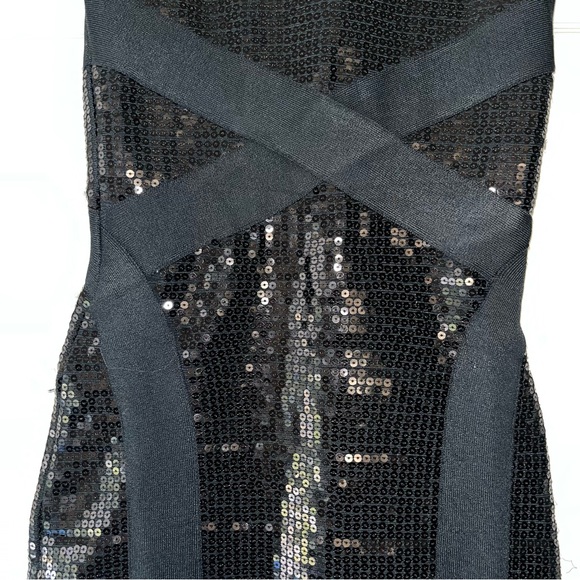 BeBe Black Sequin Bodycon Knit Mini Sleeveless Dress Sz XS - Picture 6 of 8